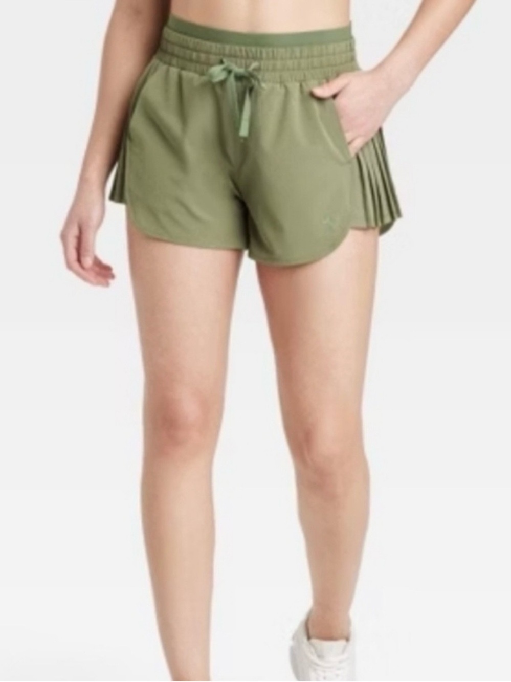 JoyLab High-Rise Pleated Olive Green Women's Athletic Shorts Drawstring Waist Sm - Picture 2 of 9